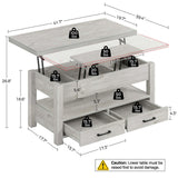 Rolanstar Coffee Table Lift Top, Multi-Function Convertible Coffee Table with Drawers and Hidden Compartment, Converts to Dining Table for Living Room, Home Office,Grey Rolanstar