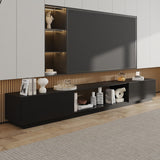 WOODTIME 109.4" W TV Stand for TVs up to 85 Inches, Extra Long Entertainment Center with 2 Large Drawers & Open Shelfs, Modern Wooden Media Console Cabinet for Living Room, Black WOODTIME