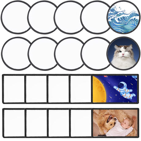 20 Pieces Blank Sublimation Patches 2 Shapes Fabric Iron-on Patch Repair Patches Decorative Patches for DIY Crafts, Hats Clothes Uniforms Shoes Bags Backpacks (Multiple) BOYIVI