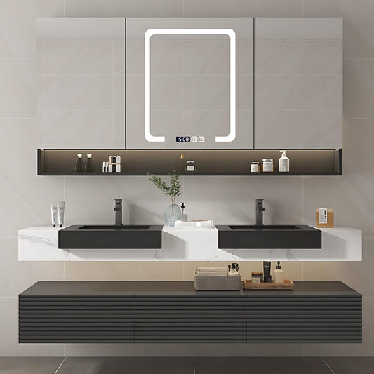 ZGNBSD Bathroom Vanity - Modern Bathroom Vanity with Sink & LED Smart Defogger Mirror Cabinet, Solid Wood Floating Bathroom Vanity, Wall-Mounted Installation (Double Sink, 60")