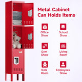 Locker Metal Storage Cabinet, Steel Office Storage Lockable Lockers for Employees Kids School Gym Home Garage Locker with Mirror & Hooks (3 Doors, Red) KAER