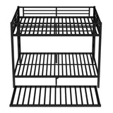 Bellemave Queen Over Queen Bunk Bed with Trundle, Heavy Duty Metal Twin Trundle Bunk Bed with Full-Length Guardrails & Ladder, Bunk Beds with Trundle for Kids, Teens, Adults, Black Bellemave