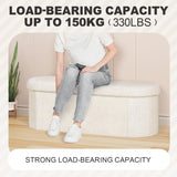 PINPLUS Storage Ottoman Bench Tufted Oval Ottomans Bench Foot Rest, Toy Chest Box Velvet Bench with Storage, 43"x15"x15" (White) PINPLUS