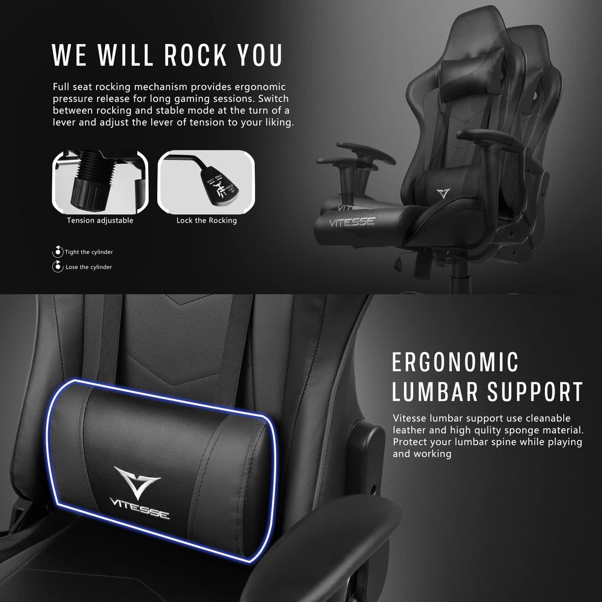 Black Gaming Chair for Kids&Teens High Back Gamer Chair Ergonomic Racing Chair with Comfortable Lumbar Support and Headrest Computer Desk Chair with Height Adjustable Swivel Office Chair(Black) WoodArtSupply