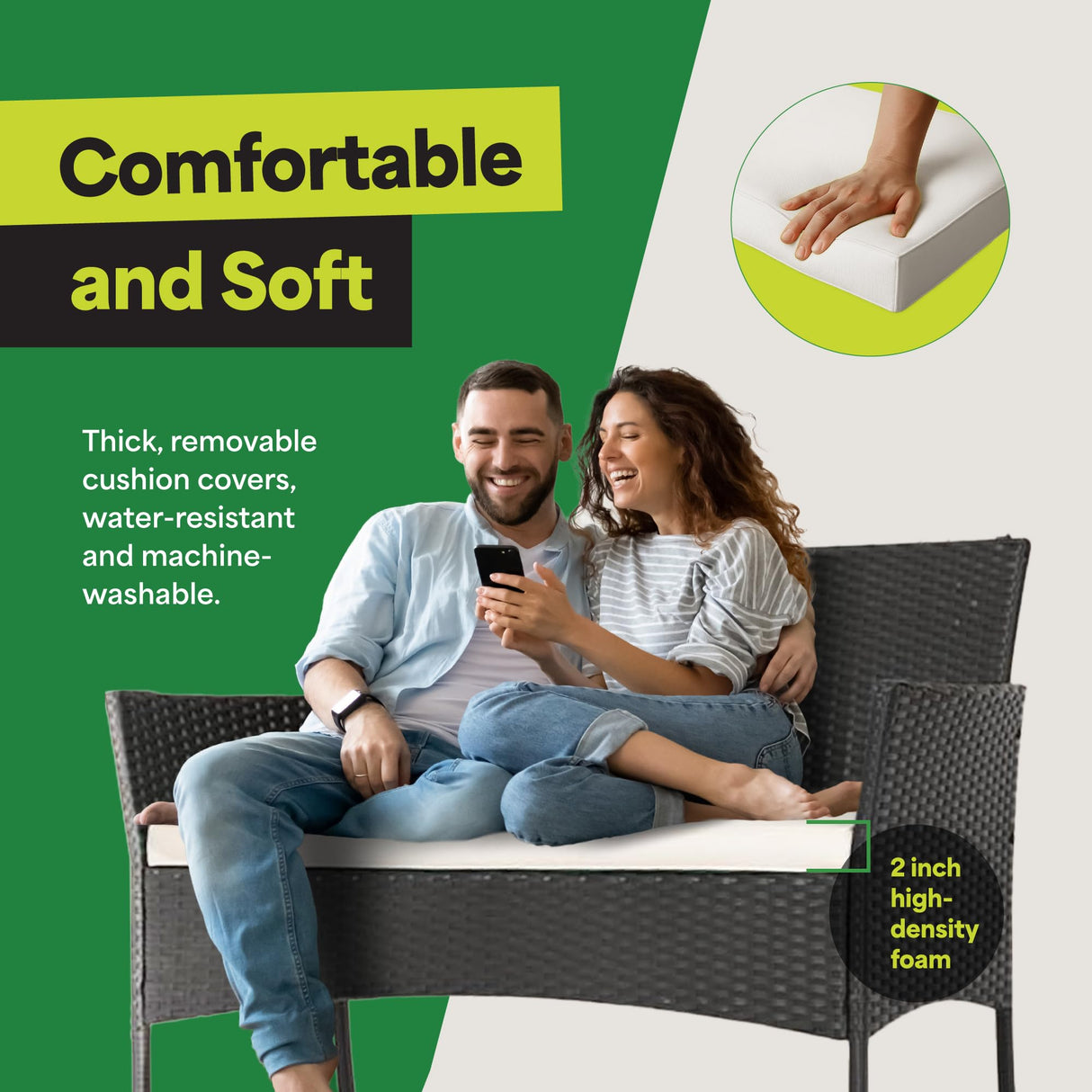 EconoHome 4-Piece Outdoor Patio Furniture Set - Patio Set with 2 Rattan Chairs, 1 Loveseat & 1 Glass -Top Coffee Table - Weather-Proof Wicker with Cushions - Conversation Set for Porch, Balcony, Lawn EconoHome