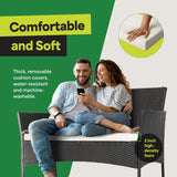 EconoHome 4-Piece Outdoor Patio Furniture Set - Patio Set with 2 Rattan Chairs, 1 Loveseat & 1 Glass -Top Coffee Table - Weather-Proof Wicker with Cushions - Conversation Set for Porch, Balcony, Lawn EconoHome