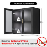 Furnaza LED Wall Storage Cabinets - Upper Kitchen Cabinets Laundry Wall Mounted Cabinets with 4 Acrylic Glass Doors and Shelf, in Black Furnaza