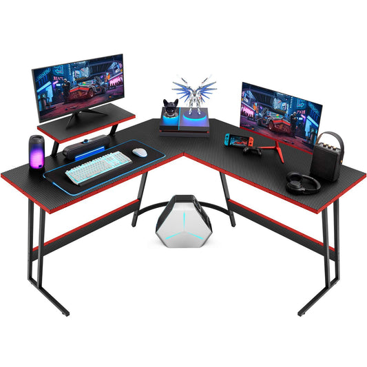 Homall L Shaped Gaming Desk Computer Corner Desk PC Gaming Desk Table with Large Monitor Riser Stand for Home Office Sturdy Writing Workstation (Black, 51 Inch) - WoodArtSupply