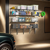 PSUTBPAT Garage Shelf Wall Mounted with Wire baskets, Heavy Duty Garage Wall Shelving with Garden Tool Storage und Hooks, Wire Shelf Baskets for Home Garden Garage Organization and Storage PSUTBPAT