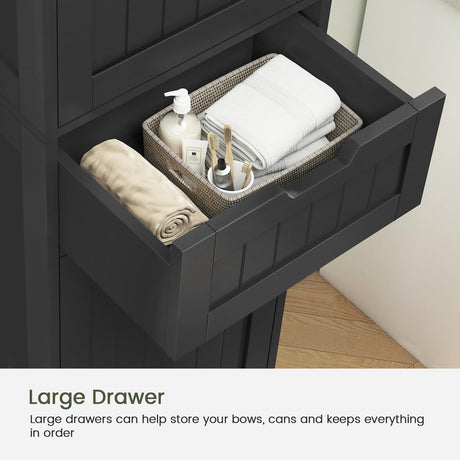 Iwell Tall Bathroom Cabinet, Storage Cabinet with 2 Doors, Narrow Floor Storage Cabinet with Adjustable Shelves for Bathroom, Living Room, Black Iwell