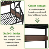 HKOLIE Twin XL Over Queen Bunk Bed with Storage Shelves & LED Lights, Heavy Duty Metal Bunk Bed Frame with Stairs, Noise-Free Design, Space-Saving Bed with Guardrails for Kids, Teens & Adults, Black HKOLIE