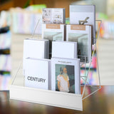 Sintuff Book Display Rack 4 Tier Comic Wire Book Display Rack 18" White Tabletop CD Magazine Retail Countertop Metal Racks for Display Library Classroom Picture Literature Sintuff