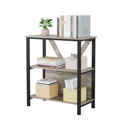 Book Shelf, 3 Tier Bookcase with smart LED light, Bookshelf with Open Display Shelves for Books, Garage Kit, CDs, Movies, Wood and Metal Corner Storage Organizer for Bedroom Home Office Kitchen Living