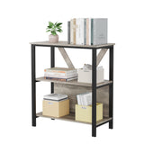 GarveeHome 3 Tier Bookshelf with LED Lights, Bookcase with Open Display Shelves, Wood and Metal Standing Bookshelf with Storage Rack for Living Room Bedroom Home Office, Grey GarveeHome
