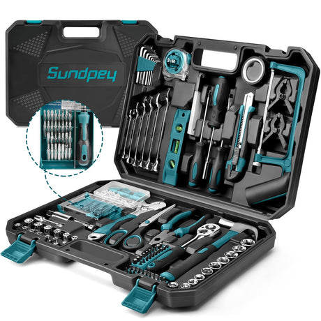 Sundpey Home Tool Kit 257-PCs - Household Basic Repair Tool Set for Men Women - General Hand Mechanic's Tool Set & Screwdriver Set & Wrench Set & Socket & Portable Tool Box Storage Case Blue Sundpey