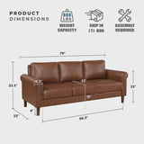 Lexicon 79" W Sofa Couch, Faux Leather Upholstered Couch, Sofa with Rolled Armrest for Bedroom/Office/Waiting Room, 3 Seater, Chocolate Lexicon