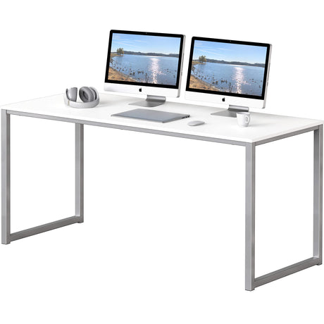 SHW Home Office 55-Inch Computer Desk, 24" Deep, White SHW
