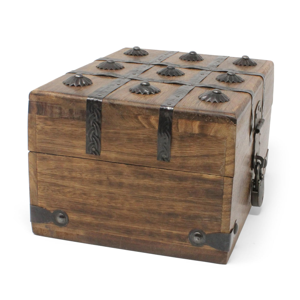 Nautical Cove Treasure Chest Wooden Box with Antique Iron Lock and Skeleton Key - Storage and Decor (Small 8 x 6 x 4.5) Nautical Cove