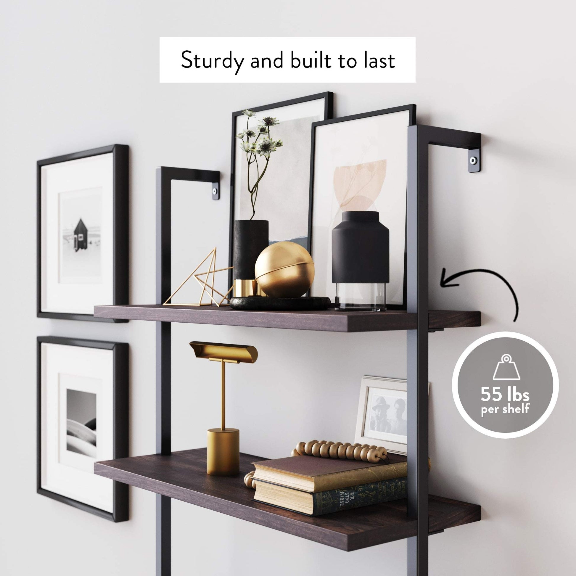 Nathan James Theo 6-Shelf Industrial Wall Mount Bookshelf in Nutmeg and Matte Black - WoodArtSupply