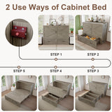 KCGKCG Queen Murphy Bed with Storage & Charging Station, Murphy Cabinet Bed with Large Storage Drawer for Guest Bedroom, Living Room, Office or Small Room, Full Foldable Platform Bed (Grey, Queen) KCGKCG