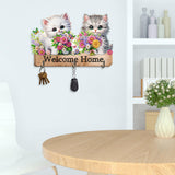 Diamond Art Kits for Adults, DIY Diamond Painting Key Holder for Wall with 3 Hooks for Hanging Keys, Sunglasses, Bag (Cats) WoodArtSupply