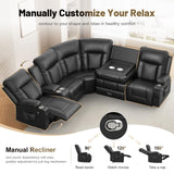YONISEE Recliner Sectional Sofa, 5 Seats L-Shape Manual Reclining Sofa with Console & Flip Backrest Design, Storage Drawer, USB Ports, 2 Cell Phone Holder, Sofa Couch for Home Theater YONISEE