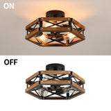 2 Pack 3-Light Rustic Farmhouse Wood Flush Mount Ceiling Light Fixture Oak Wood and Metal Cage Semi Flush Mount Ceiling Light for Hallway Hall Entry Bedroom Kitchen Farmhouse, Black RKUCSR