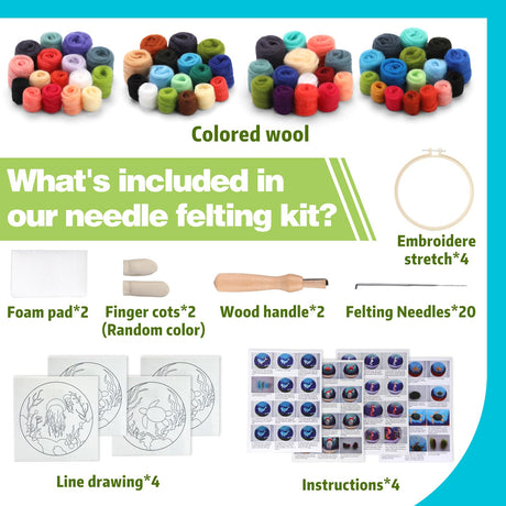 Fedmut Needle Felting Kit, Wool Felting Kit for Beginners Adult with Wool, Needles, Foam Pad, Felt Cloth and Instructions – 4 Set Sea Animals Painting Frame for Great Gift Decoration Fedmut