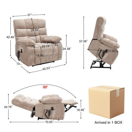 RHHVVR Oversized Power Lift Recliner Chair for Elderly, Dual Motor Lay Flat Recliner Big Chair with Massage and Heating, Chenille Electric Recliner Chairs for Living Room, Medium-Firm, Beige RHHVVR