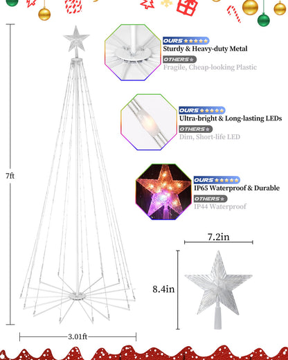 Sucolite 7 FT 295 LED Smart Cone Christmas Tree, Prelit Christmas Tree with 16 Million DIY RGB LED Light Show, Lighted Artificial Tree with Remote APP Control Music Sync for Xmas Outdoor Decorations