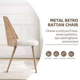 YLKHOME Rattan Dining Chairs Set of 4, Rattan Set of 4 Dining Chairs with Cane PE Rattan Backrest,Upholstered Boucle Fabric Dining Chairs Set of 4, Cesca Cane Dining Chairs for Bedroom, Kitchen YLKHOME