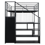 MERITLINE Full Gaming Loft Bed with Desk and Storage Wardrobe& LED RGB,Metal Gaming Bed with Stairs and Storage Case,for Adults Teens (Black) MERITLINE