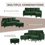 Portaforta 77" Convertible Sectional Couches with Storage Ottoman, 3-Seat L Shaped Couch with Side Storage Pockage, Linen Fabric Small Couches for Living Room, Apartment and Small Space, Green Portaforta
