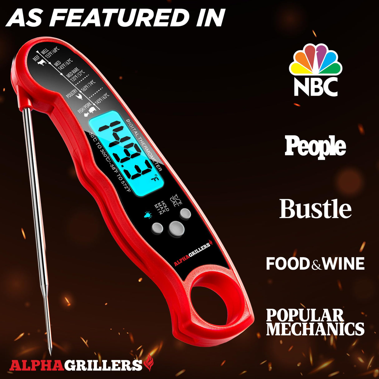 Alpha Grillers Instant Read Meat Thermometer for Cooking Grilling and Griddle Accessories Kitchen Essentials - Waterproof Backlight & Calibration, Birthday Mens Gifts Valentines Day Gifts for Him Alpha Grillers