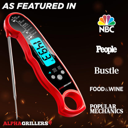 Alpha Grillers Instant Read Meat Thermometer for Cooking Grilling and Griddle Accessories Kitchen Essentials - Waterproof Backlight & Calibration, Birthday Mens Gifts Valentines Day Gifts for Him