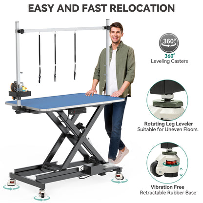 YITAHOME 49" Professional Electric Dog Grooming Table w/Leveling Wheels Heavy Duty Pet Grooming Table for Dogs at Home, w/Aluminum Large Dog Grooming Station, Anti Slip Tabletop & Tool Organi - WoodArtSupply