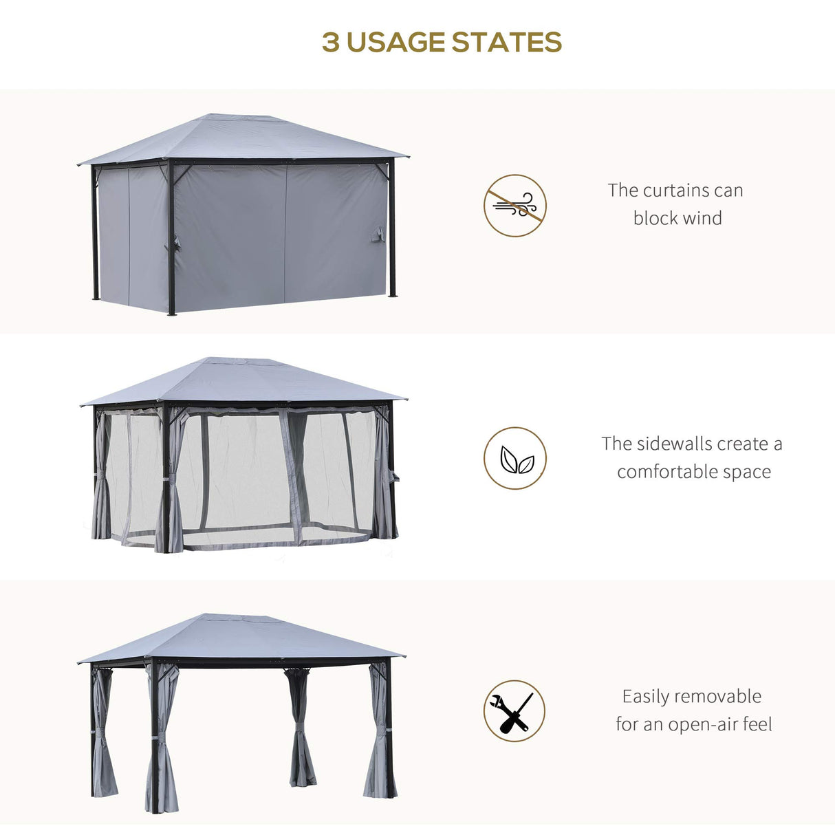 Outsunny 10' x 13' Patio Gazebo, Aluminum Frame, Outdoor Gazebo Canopy Shelter with Netting & Curtains, Garden, Lawn, Backyard and Deck, Gray Outsunny