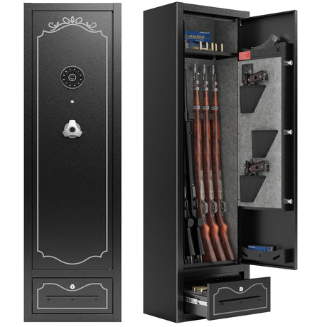 SAPITAL 8 Gun Safe for Rifles and Pistols Large Rifle Safe for Home with Drawer Long Gun Cabinet for Rifles and Shotguns with Scopes Rifle Gun Safe with Drawer Removable Shelf and Gun Rack SAPITAL