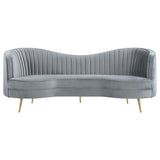 Coaster Home Furnishings - Sophia - Velvet Fabric Upholstered Channel Tufted Stationary Sofa with Inverted Camel Back - Contemporary - Living Room - Gray - 506864 Coaster Fine Furniture