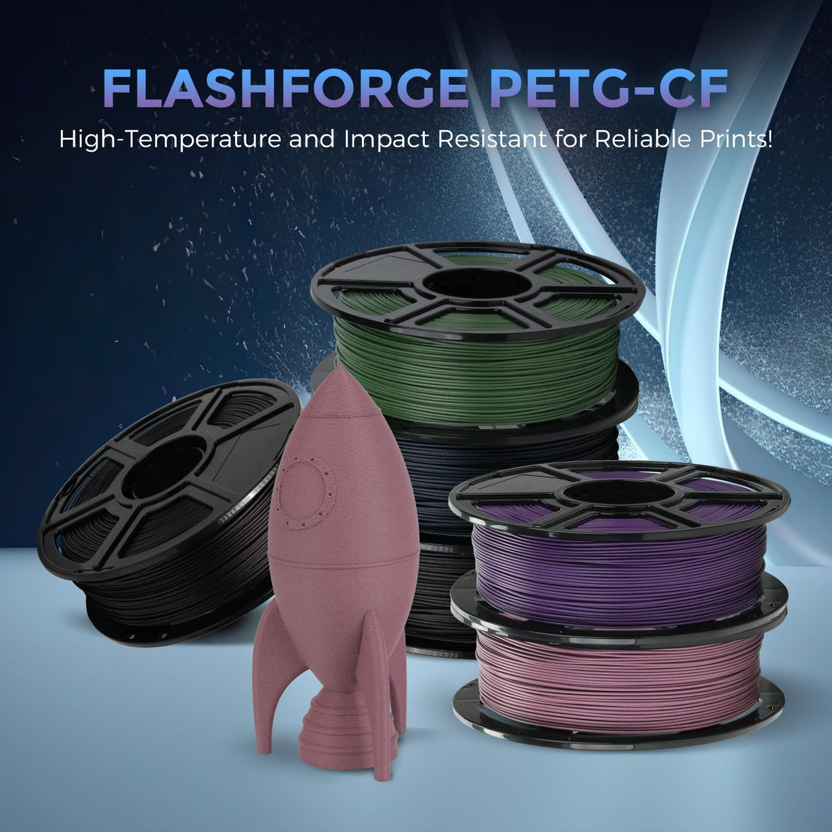 FLASHFORGE Carbon Fiber PETG Filament 1.75mm Black, Reinforced 3D Printer Filament 1kg, Lightweight & High-Strength PETG-CF Filament, Strong & Easy to Print FLASHFORGE