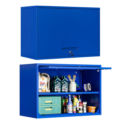 MIIIKO Wall Cabinet with Door and Shelf, Wall Mounted Garage Tool Cabinets, Blue Locking Metal Floating Cabinet for Garage, Home Office, Kitchen and Pantry - WoodArtSupply