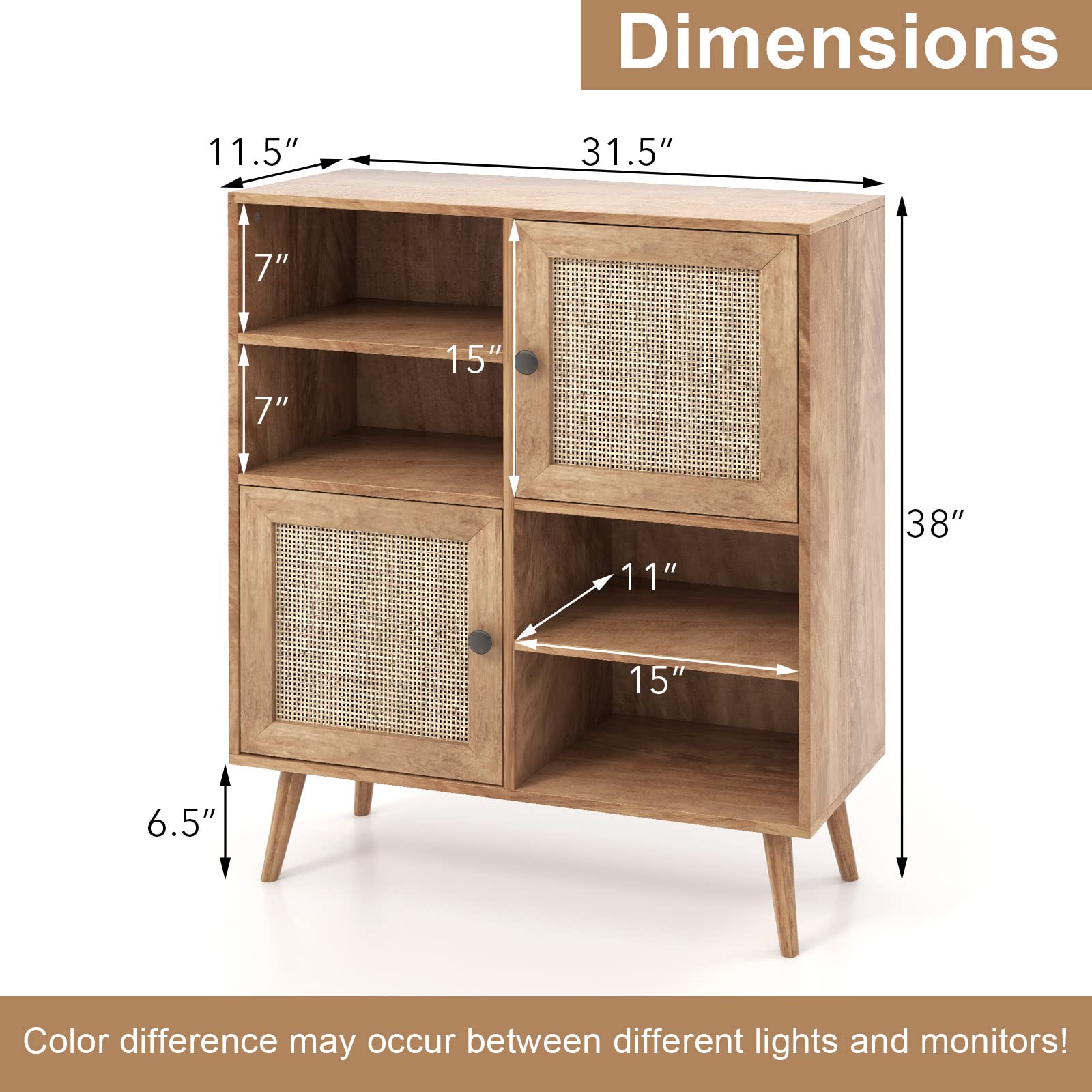 Giantex Buffet Cabinet, Wood Sideboard Storage Cabinet, 2 Rattan Doors & 2 Cubes, Farmhouse Coffee Bar Accent Cabinet, Freestanding Cupboard Organizer for Living Room Kitchen Hallway - WoodArtSupply