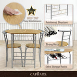 CAPHAUS 3 Pieces Dining Set for 2, Small Kitchen, Dining Room Table Set w/Steel Frame, 3 Pieces Patio Set w/Wine Rack, Small Dining Table Set for 2, Outdoor Dining Round Table Set, Natural Oak CAPHAUS