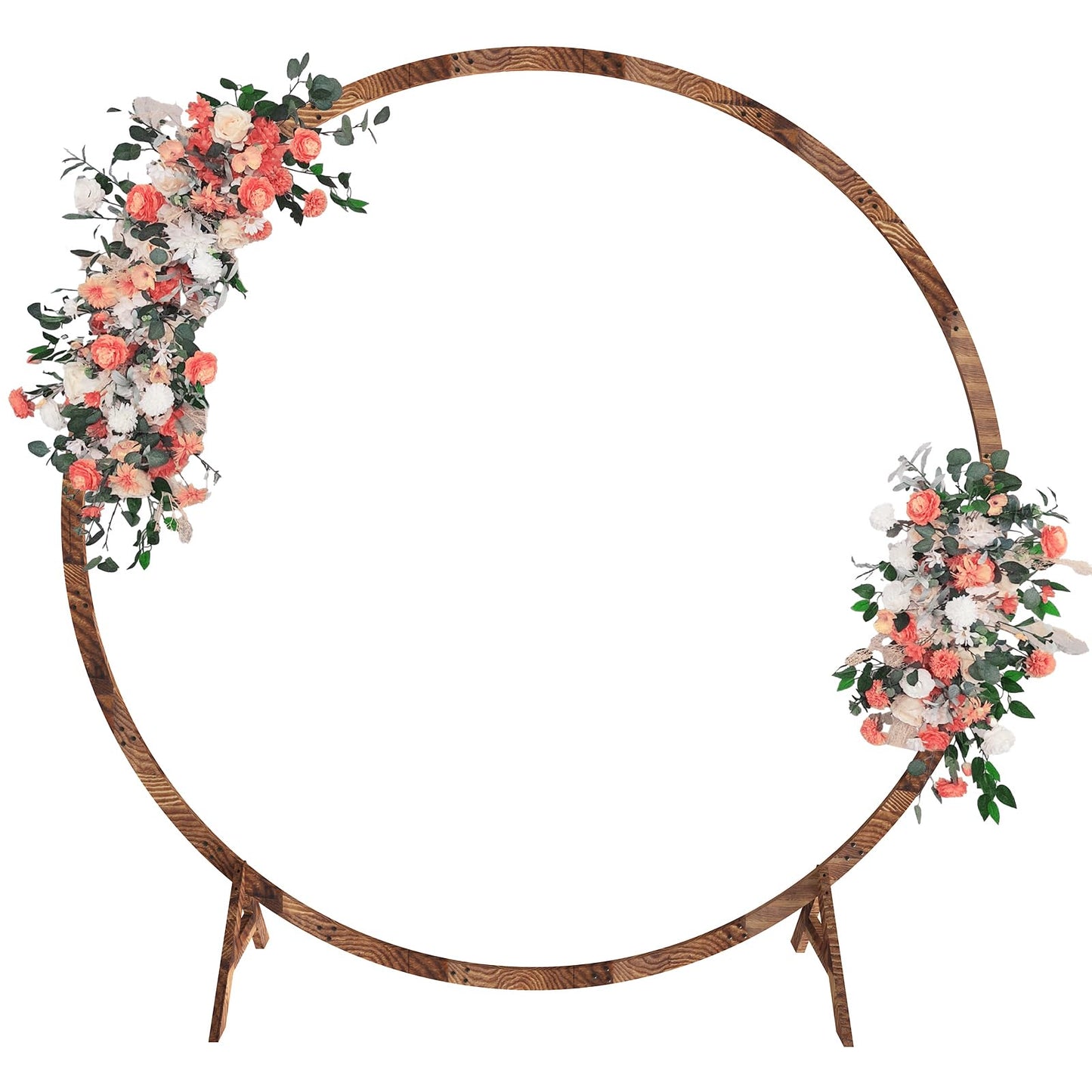 6.6FT Round Wooden Wedding Arch, Wooden Arch Backdrop with Natural Finish, Rustic Wedding Arch for Ceremony Bridal Shower Garden Decor - WoodArtSupply