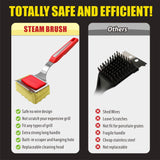 GRILLART Grill Brush Bristle Free. SteamWizards BBQ Replaceable Cleaning Head, Unique Seamless-Fit Scraper Tool for Cast Iron/Stainless-Steel Grates, Safe Barbecue Grill Cleaner-Red GRILLART