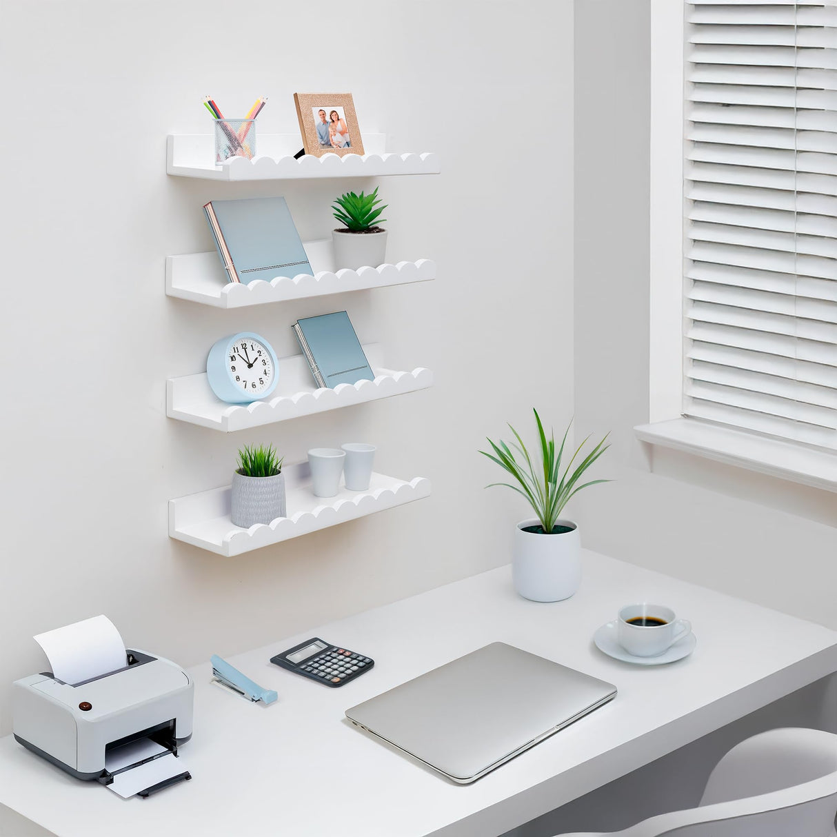 Green Goods Supply Scalloped Shelves - Set of 4 Pre-Assembled 15.6inch White Floating Nursery Book Shelves, Scalloped Book Shelf - Kids Wall Decor, Nursery Decor, Floating Shelves for Wall Green Goods Supply