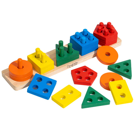 Wooden Educational Sorting and Stacking Toy - Learn Color and Shape Recognition – Puzzle Blocks Toy for Toddlers – Preschool Children Game – Kids Montessori Education Driddle