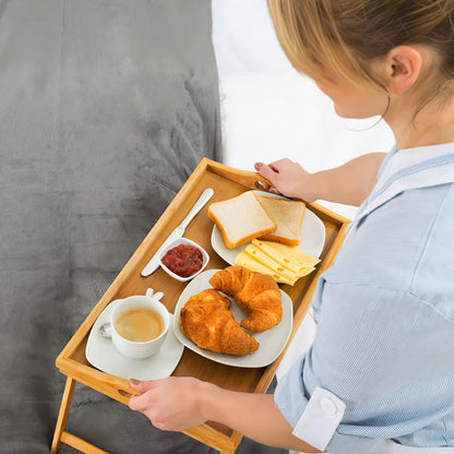 2 Pack Bed Tray Table Breakfast Trays Serving Bamboo Laptap with Floding Legs Handles and Phone Holders