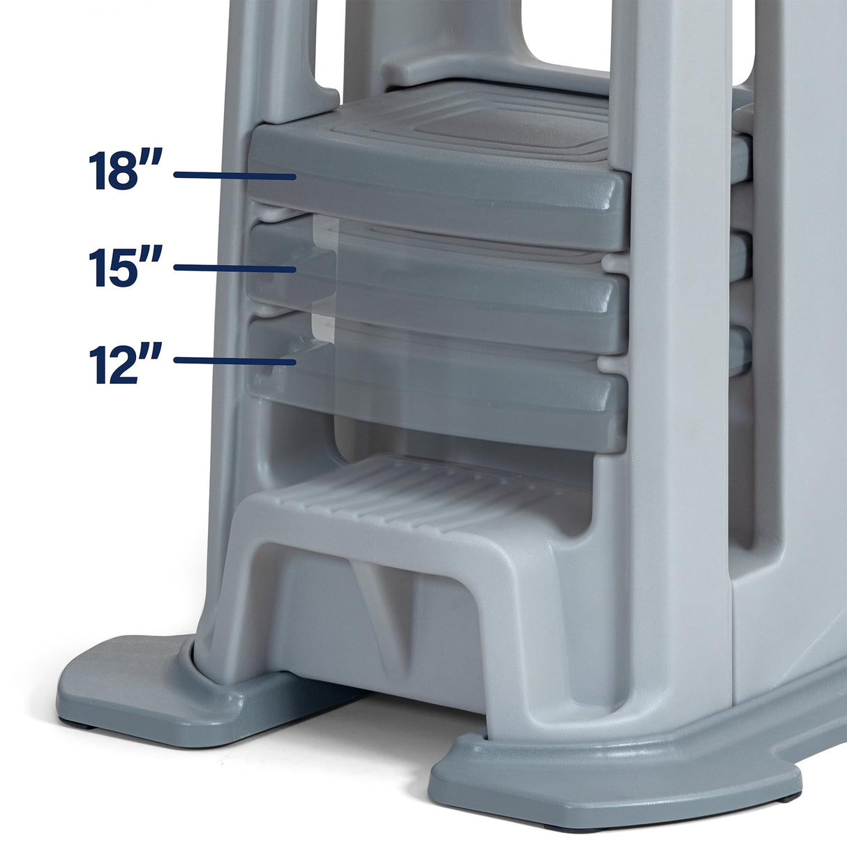 Simplay3 Toddler Tower Montessori Standing Kitchen Step Stool with Sturdy Stabilizing Base and Adjustable Platform, 20.5" D x 26" W x 34.5" H, Ages 18 Months to 5 Years, Gray Simplay3