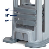 Simplay3 Toddler Tower Montessori Standing Kitchen Step Stool with Sturdy Stabilizing Base and Adjustable Platform, 20.5" D x 26" W x 34.5" H, Ages 18 Months to 5 Years, Gray Simplay3